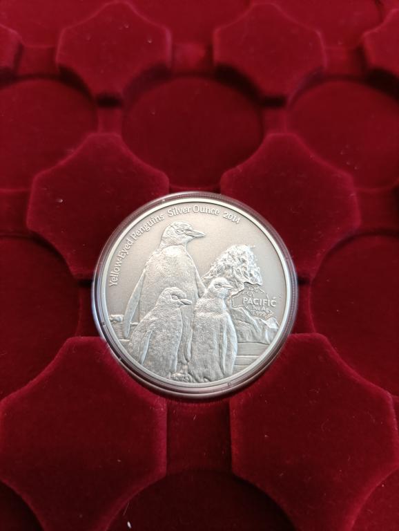 Токелау 5 долларов 2014 Великолепный пингвин серебро АНТИК ФИНИШ