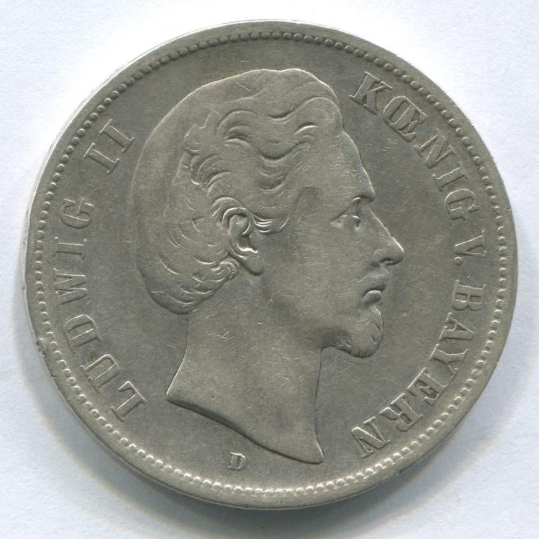 ГЕРМАНИЯ/БАВАРИЯ  5 МАРОК 1875 VF