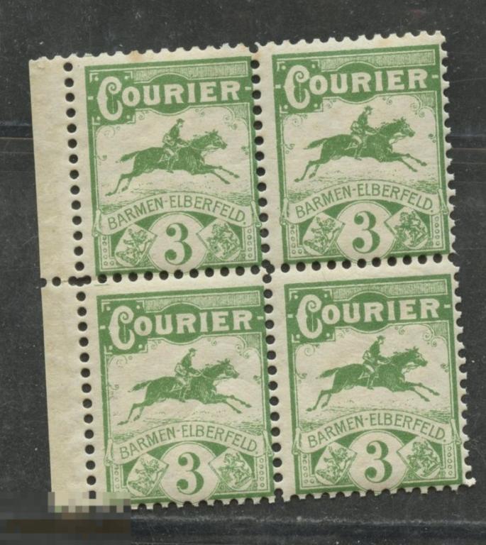 Германия 1896 частная городская почта Courier  Barmen-Elberfeld 3pf кварт блок**