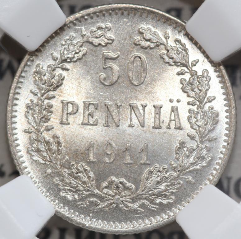 50 пенни 1911 Русская Финляндия слаб ННР MS 65