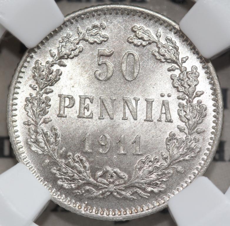 50 пенни 1911 Русская Финляндия слаб ННР MS 66