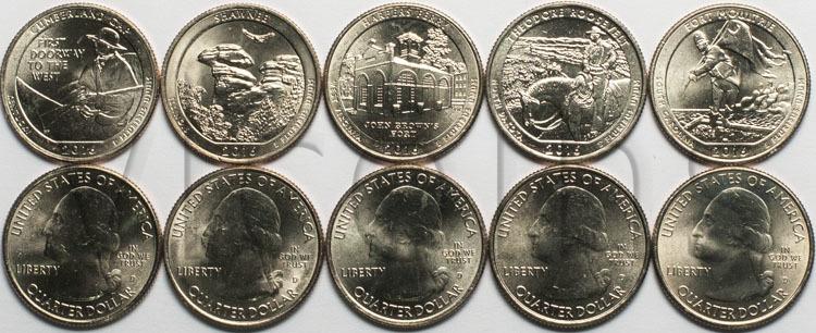 Набор парков США 5 монет 2016 двор D UNC 78801