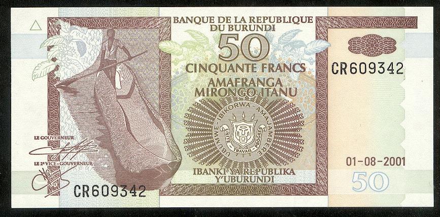 БУРУНДИ 50 ФРАНКОВ 2001 Г