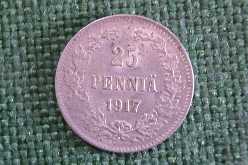 Монета 25 пенни 1917 года. Без короны. Серебро. Финляндия. Царская Россия. UNC