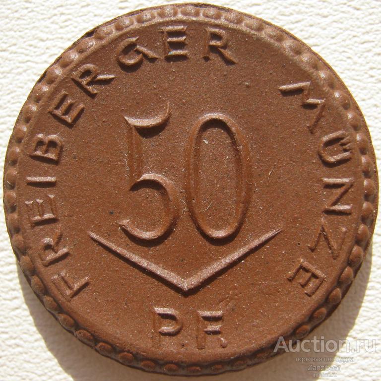 Германия Фрайберг Саксония нотгельд 50 пфеннигов 1921 замок, башни, мечи Мейсен (фарфор)