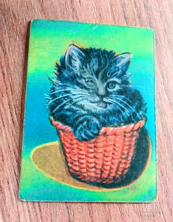 Календарик Детский стерео переливной Котёнок кот подмигивает 1979 г