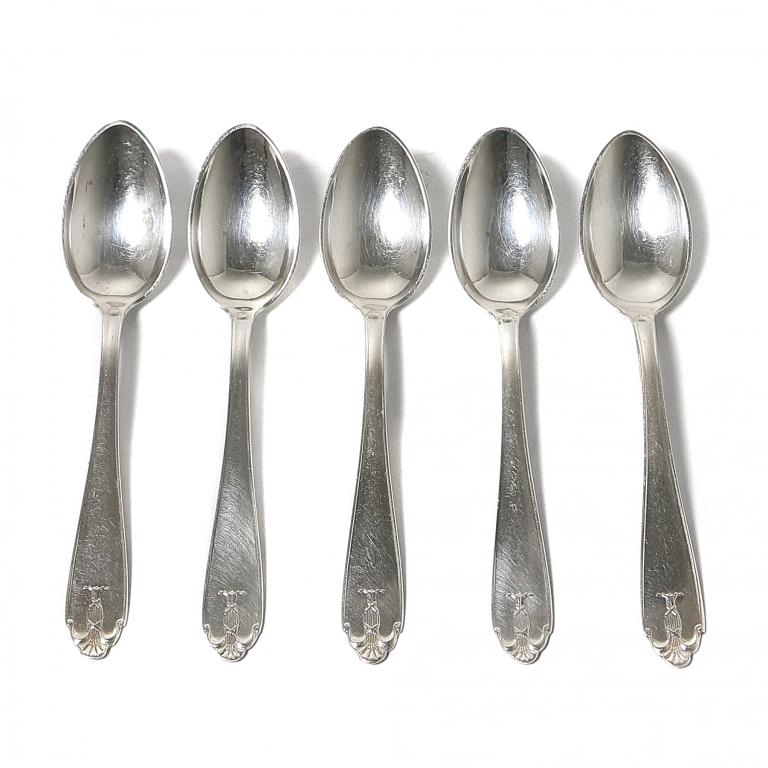 Серебряные чайные ложки, 5 шт. Швеция, 1934 год.