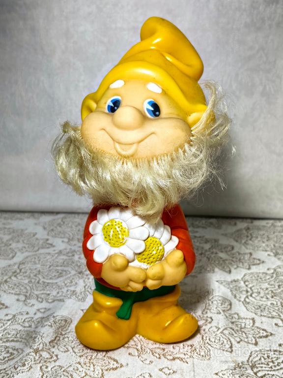 Игрушка резина Резиновая Гном с ромашками гномик редкая СССР
