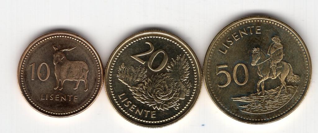 Лесото - 10 + 20 + 50 лисенте - 2018-2023 - Набор из 3 монет - UNC