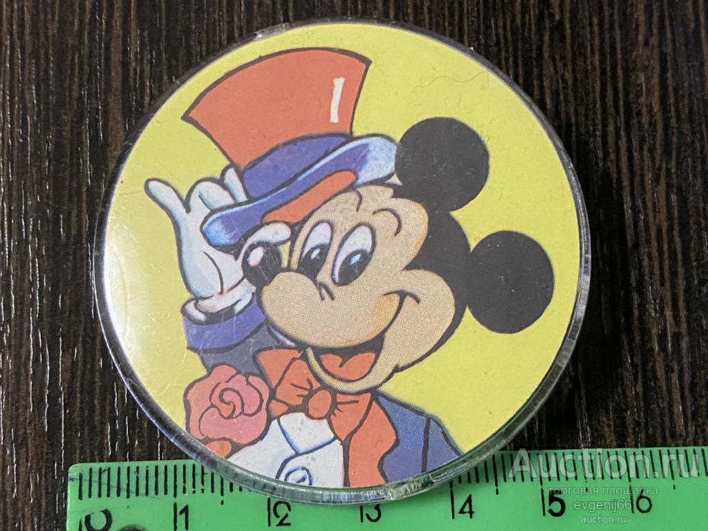 Знак Значок детский МИККИ МАУС. ШЛЯПА. БАНТ. РОЗА. ДИСНЕЙ. МУЛЬТФИЛЬМ. БОЛЬШОЙ РЕДЧАЙШИЙ