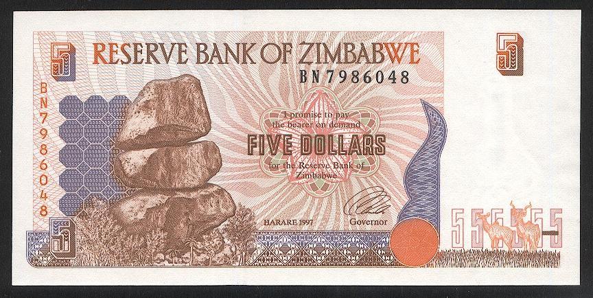 Зимбабве 5 долларов 1997 г.