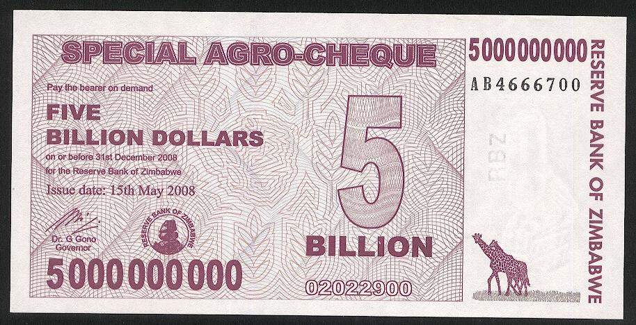 Зимбабве 5 000 000 000 долларов 2008 г.