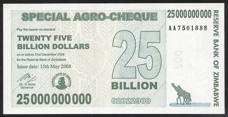 Зимбабве 25 000 000 000 долларов 2008 г.