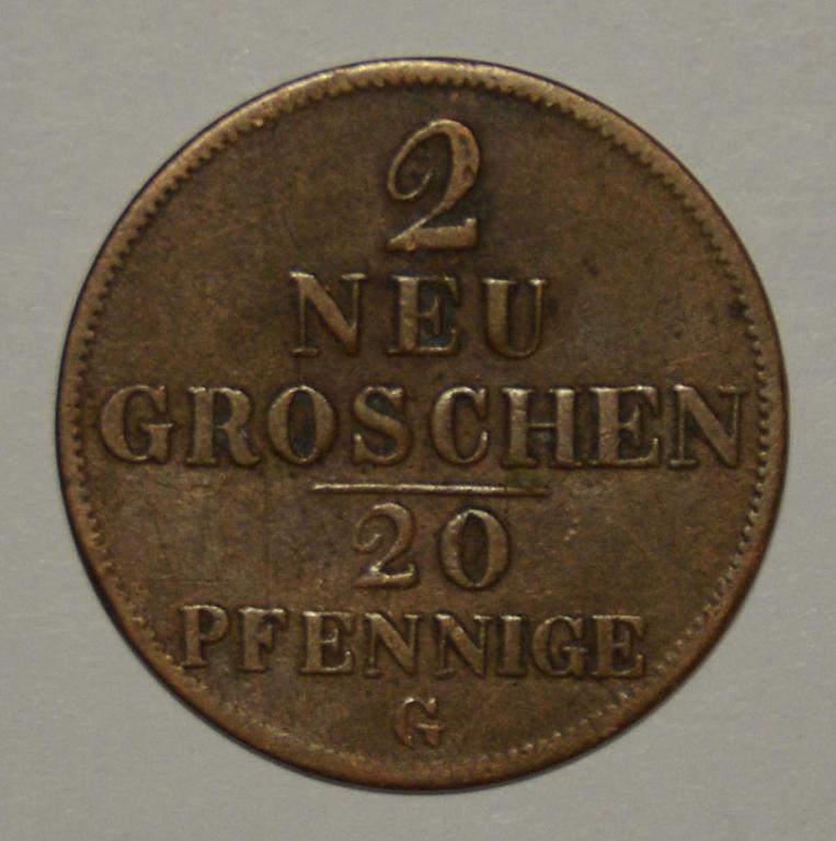 Германия Саксония 2 новых гроша 1844 СЕРЕБРО Ag (Н12)