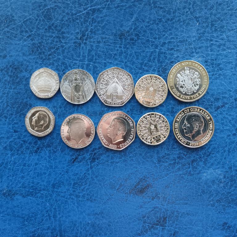 Гибралтар 10, 20, 50 пенсов 1, 2 фунта 2023 г. Карл III
