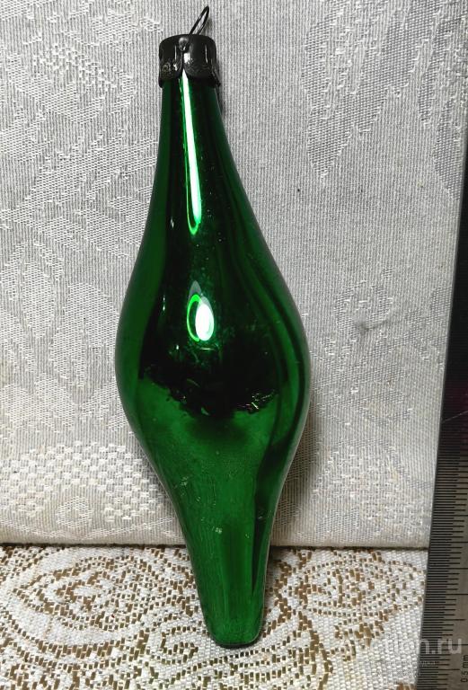 Елочная новогодняя игрушка стекло СССР сосулька капля зеленая 2