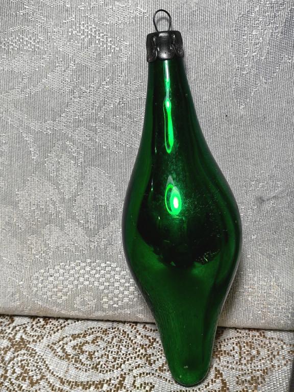 Елочная новогодняя игрушка стекло СССР сосулька капля зеленая 1