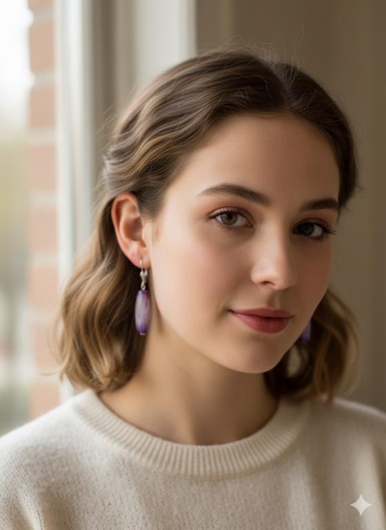 серьги из агата или халцедона в сиреневой текстуре