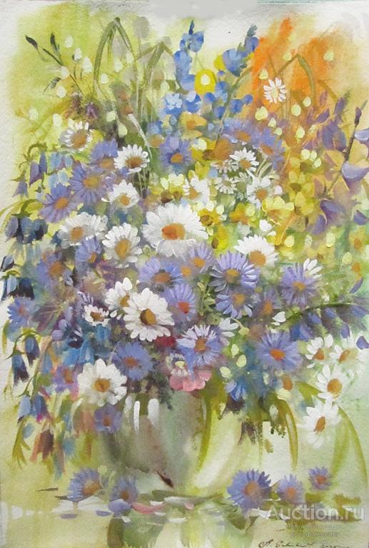 Букет с сентябринками, акварель, формат А3, А. Шуберт художник