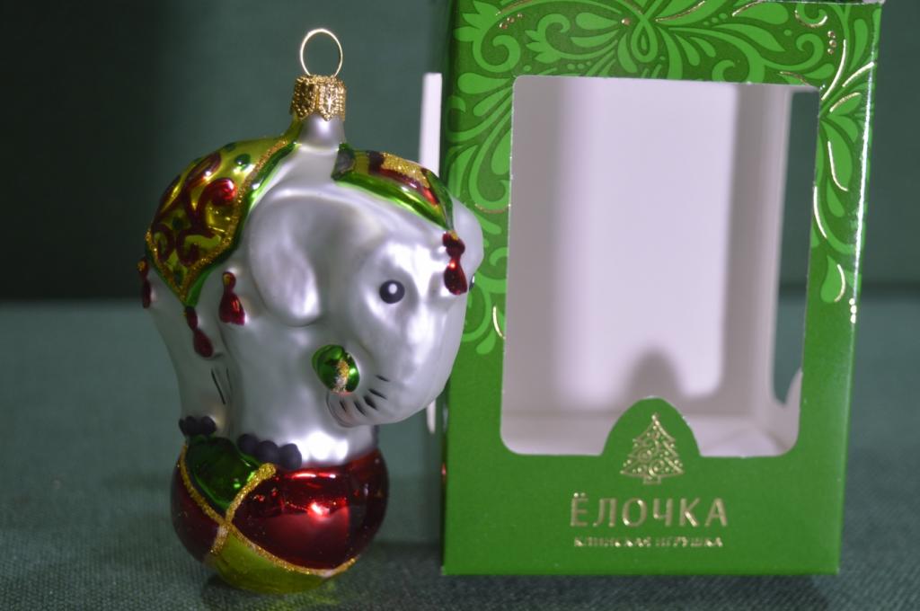 Елочная игрушка "Слоник, слон цирковой". Украшение из стекла. Стекло, Клин, объединение "Елочка".