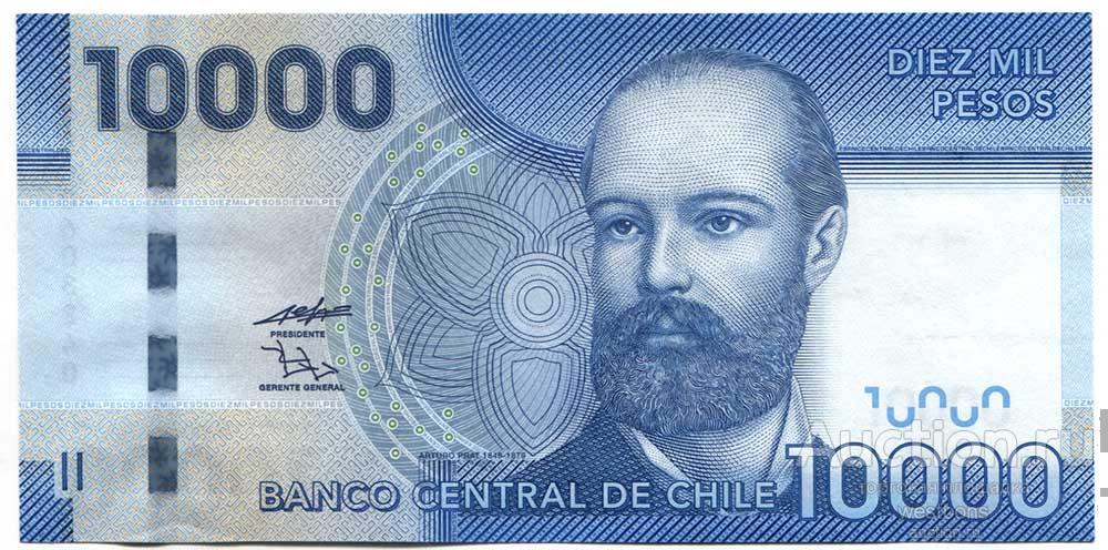 Чили 10000 песо 2011 г. KM 164b UNC