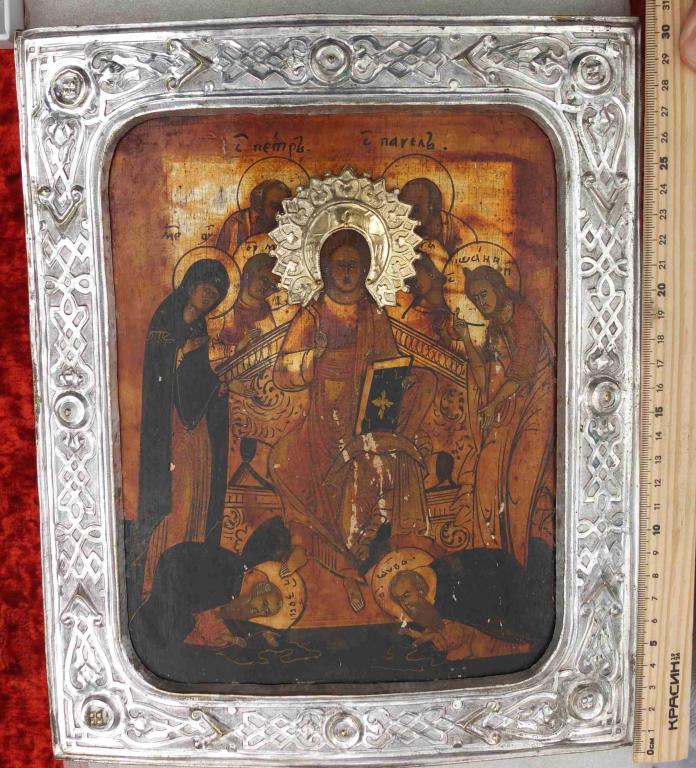 икона Воскресение Христово, латунный оклад, 19 век