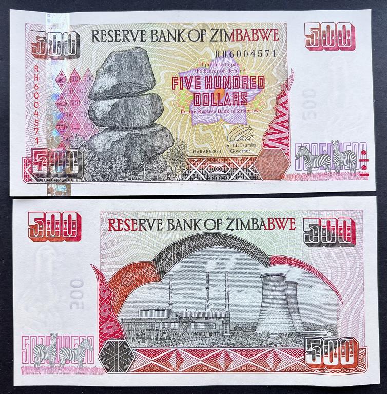 ЗИМБАБВЕ 500 ДОЛЛАРОВ 2001 ГОД UNC