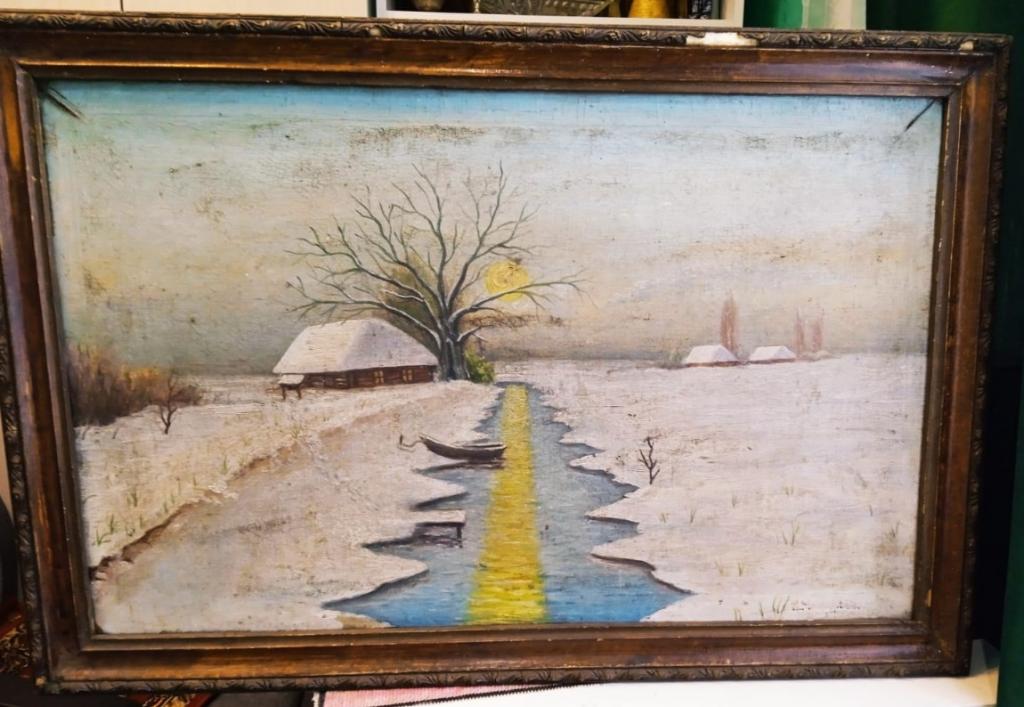 картина Зимняя сказка, старая, начало 20го века, холст, масло