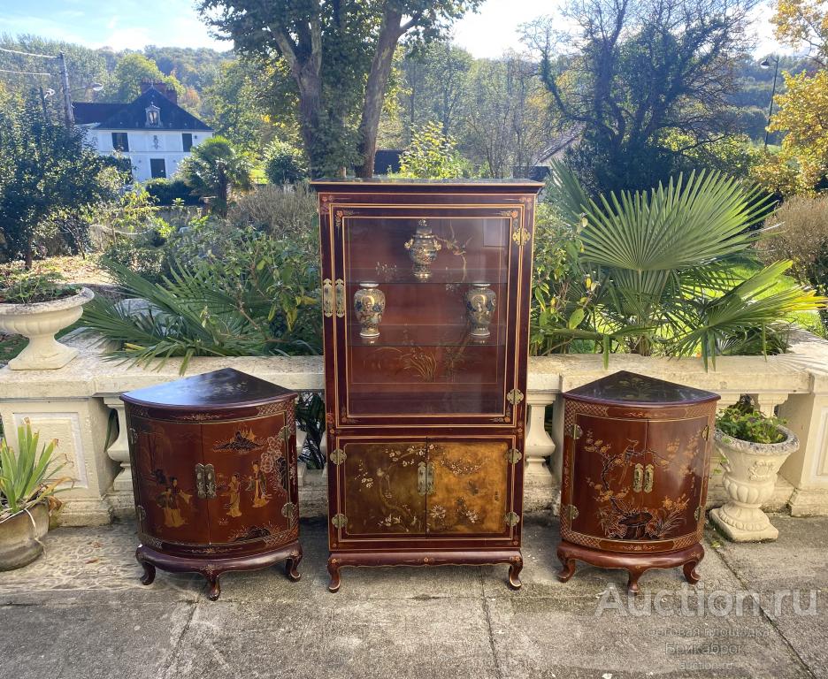 Винтажная витрина шинуазри Цветы и птицы Восточный стиль