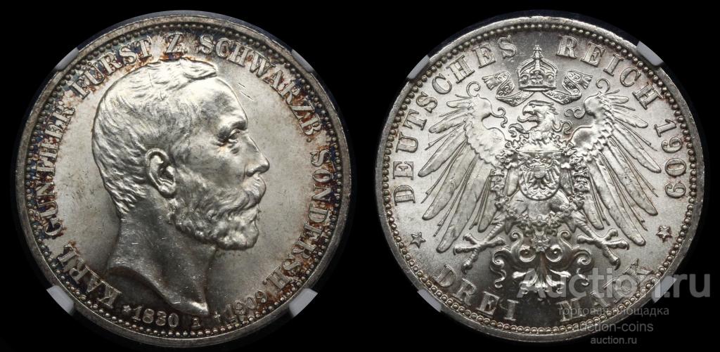 3 марки 1909 MS64+ NGC