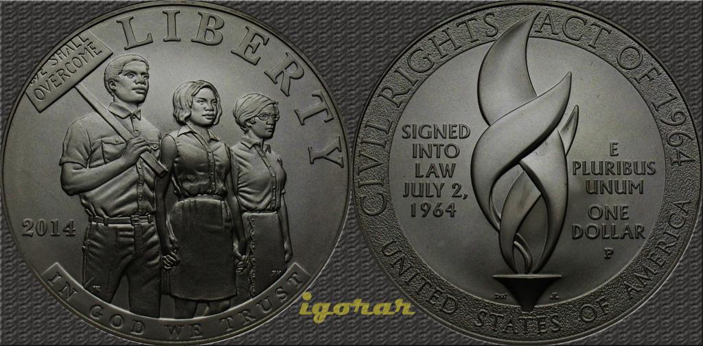 США Доллар 2014-P Билль о гражданских правах MS
