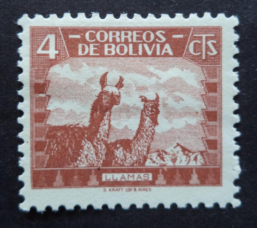 Боливия 1939 г.  Фауна . Лама  4с. *  л.70