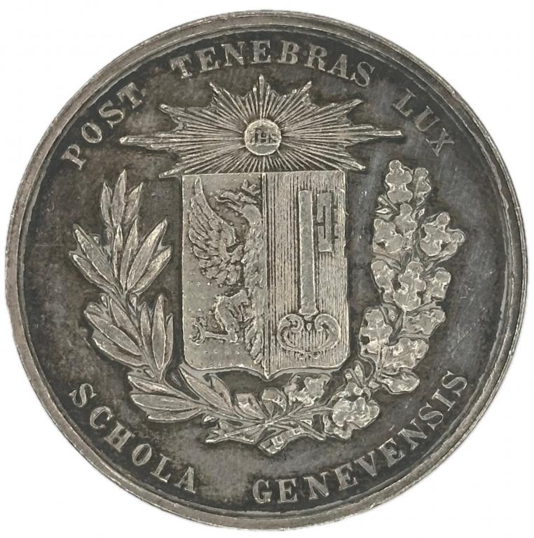 Швейцария Женева медаль 1882-1886 года Женевская школа Prooflike ! Meier#241