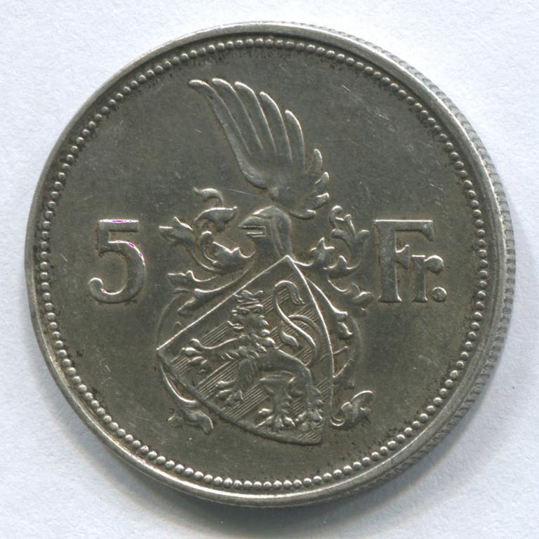 ЛЮКСЕМБУРГ 5 ФРАНКОВ 1929 XF