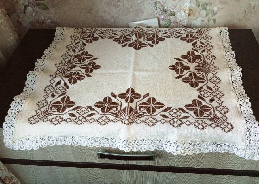 Салфетка вышивка крестиком кружево винтаж СССР