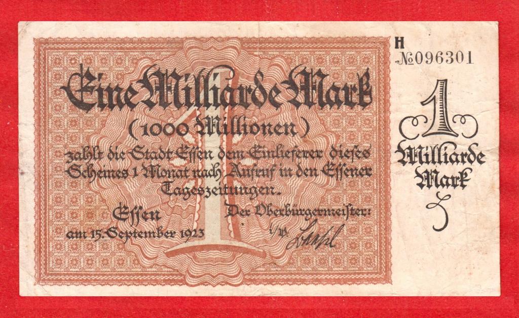 Германия, Эссен Essen, 1000000000 (1 миллиард) марок, 1923, 096301, РЕДКИЙ НОМИНАЛ