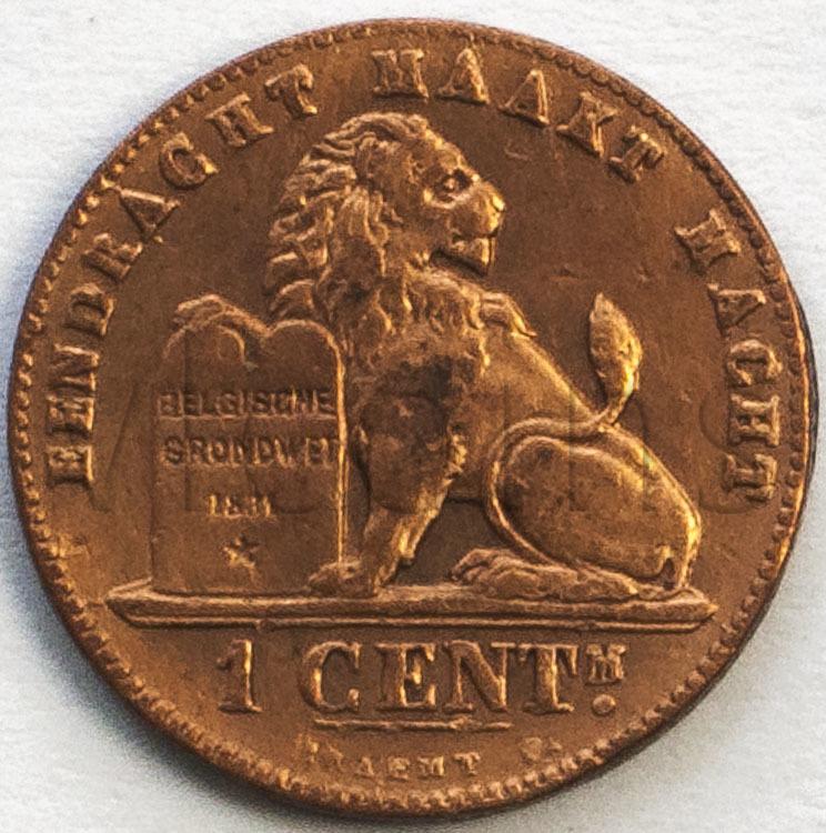 Бельгия 1 сантим 1882 1907 фламандская версия DER BELGEN VF XF 44381