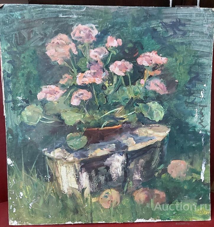 Картина букет цветов картон масло 42х43 см