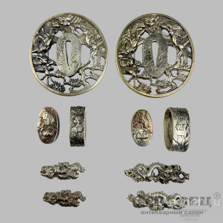 Набор для оправы 2-х мечей Дайсе (катана и вакидзаси), серебро