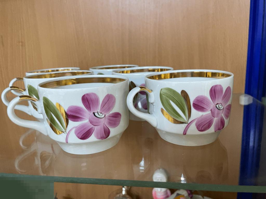 Чашки фарфор Вербилки СССР цветы позолота прекрасное состояние 6 шт