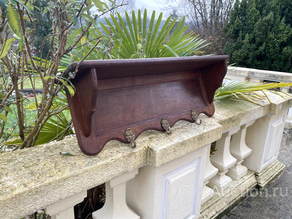 Настенная дубовая вешалка с полкой крючками Винтаж