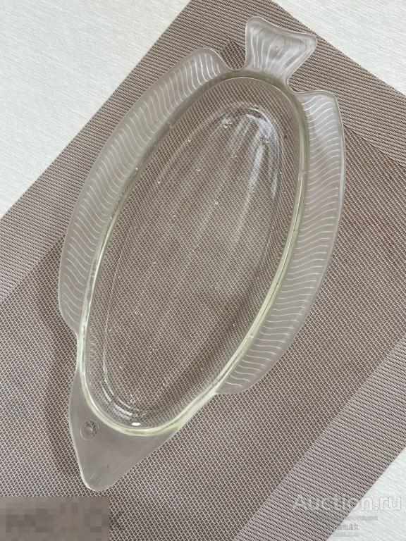 СССР. Селёдочница овальная, тарелка рыбная, советское стекло. Прозрачное
