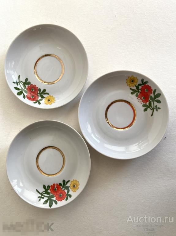 3 Фарфоровых блюдца Дулево. Цветы. Клеймо. Фарфор