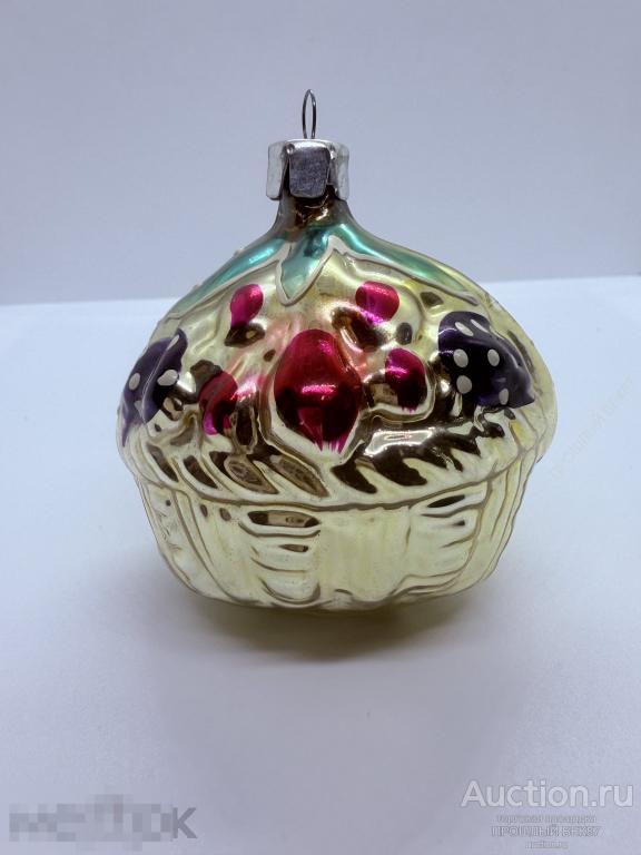 Елочная игрушка.  Корзина с фруктами. Культигрушка Ссср