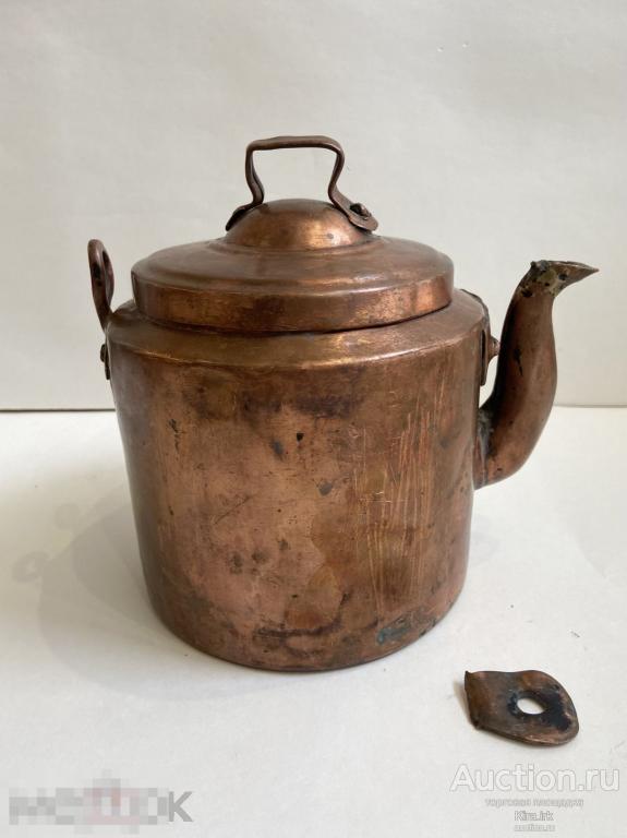 19 в. Чайник медный на 2,5л старинный. Вес 1104гр