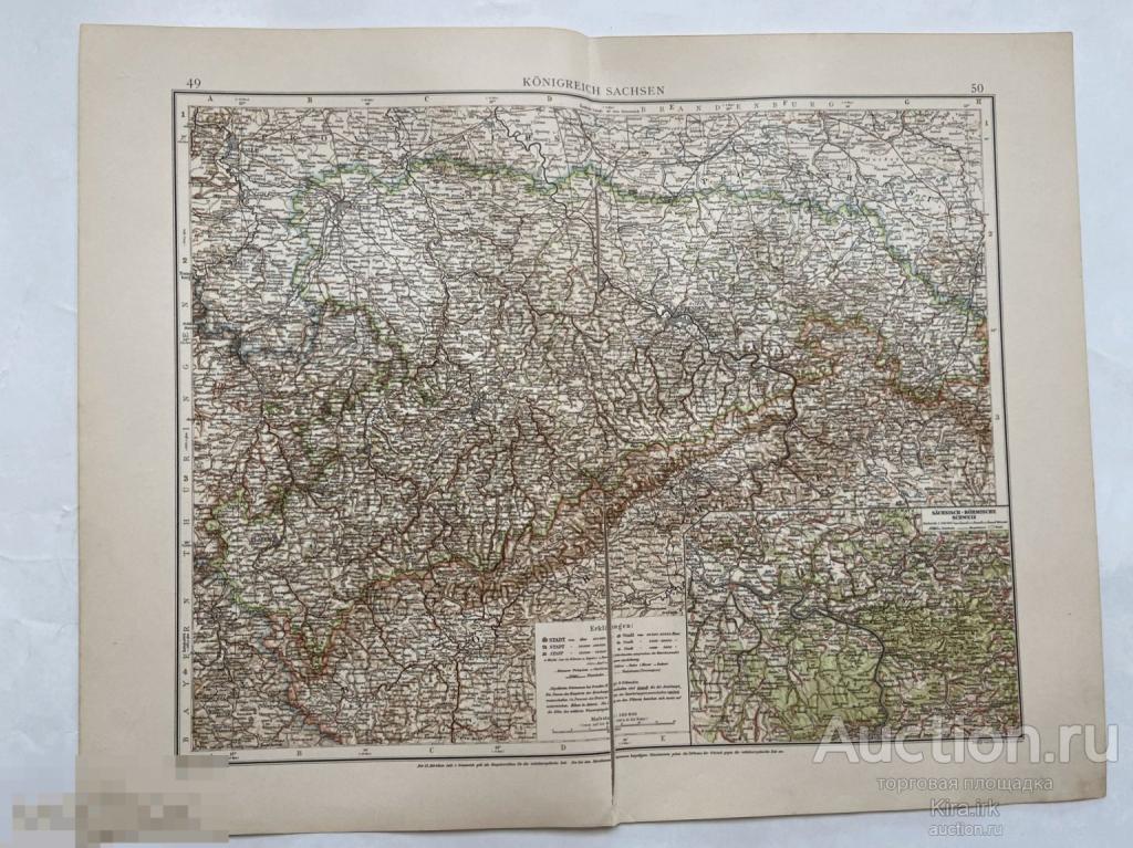 1912г СТАРИННАЯ КАРТА 44 х 57 Королевство Саксония. НЕМЕЦКАЯ. ЛИТОГРАФИЯ