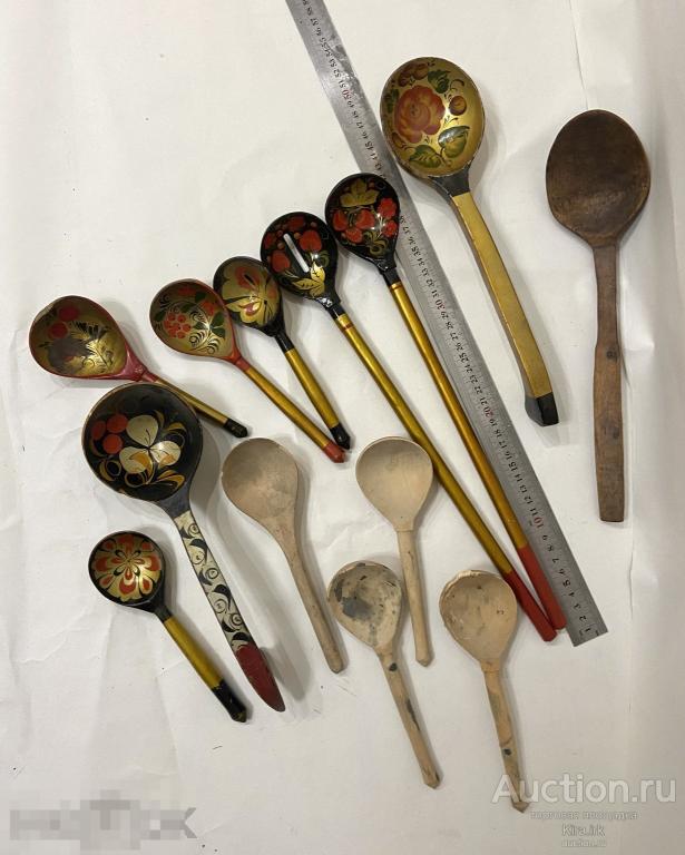 Ложки старинные, русский быт. Хохломская роспись, 13 шт одним лотом. Деревянные ложки