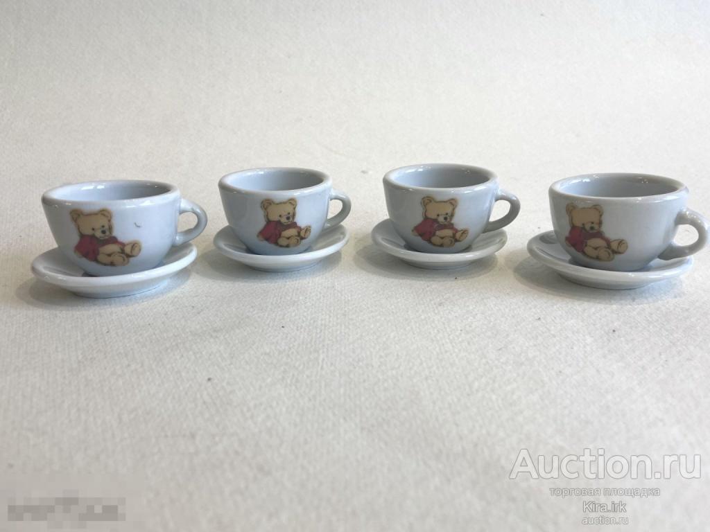 Сервиз. Фарфоровая кукольная / детская посуда. МАЛЕНЬКАЯ. Фарфор. Рисунок медведь, мишка