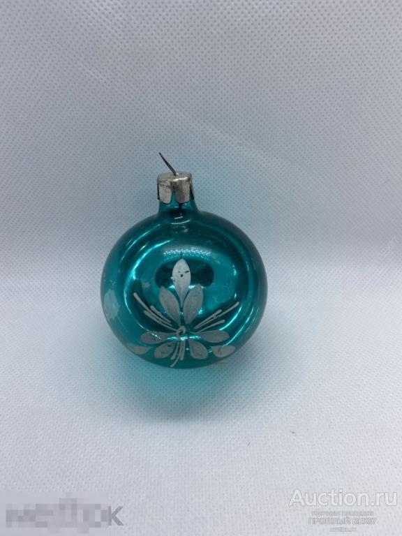 Елочная игрушка. Шар. Зелёный.  Цветы .Ссср