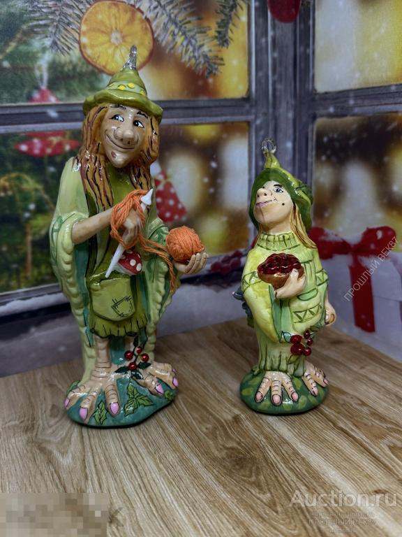 Елочная игрушка. Кикимора и внучка. Польша . Spectrum.Ручная работа. Стекло. Коллекционная